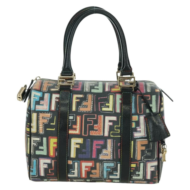 【日本直送】FENDI Zucca帆布手提包 黑色金色 正品 AMZ529SAM-12