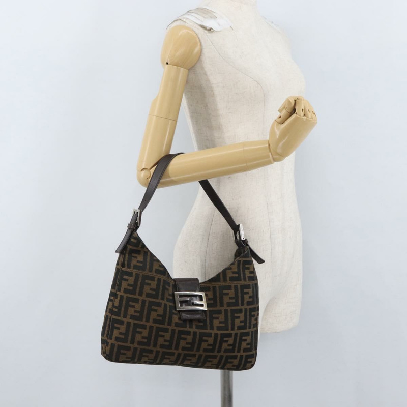 【日本直送】FENDI Zucca帆布Mamma Baguette手袋 棕色/黑色 正品 ka3405V-25