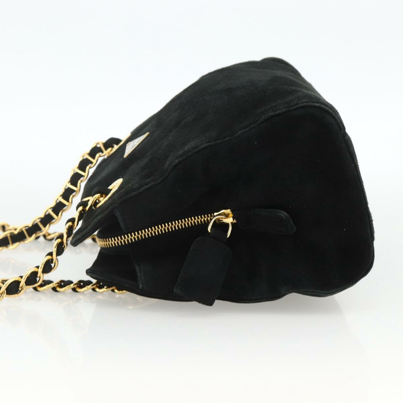 【日本直送】PRADA 鏈條單肩包 麂皮 金色 黑色 正品 SW2181V-2