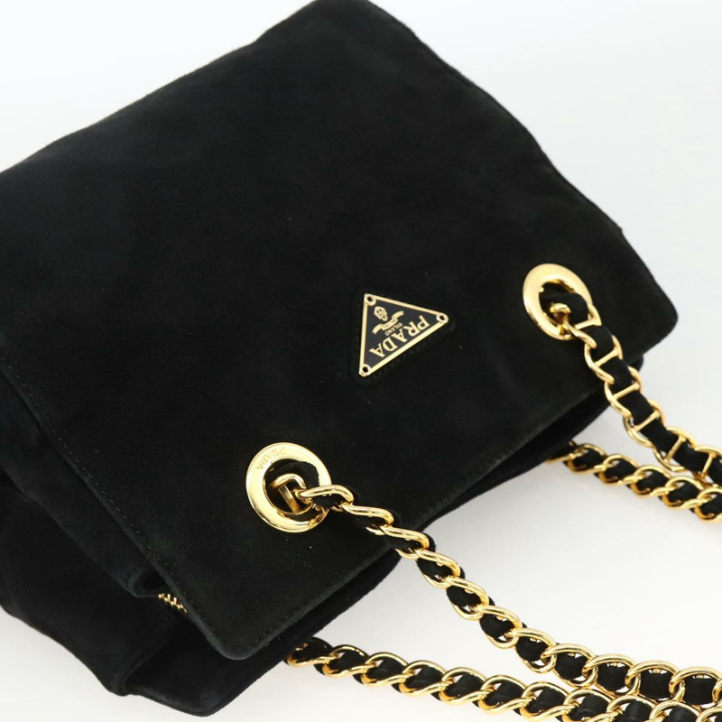 【日本直送】PRADA 鏈條單肩包 麂皮 金色 黑色 正品 SW2181V-5