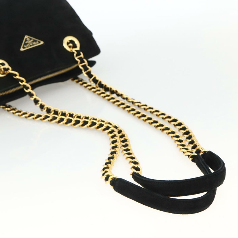 【日本直送】PRADA 鏈條單肩包 麂皮 金色 黑色 正品 SW2181V-6