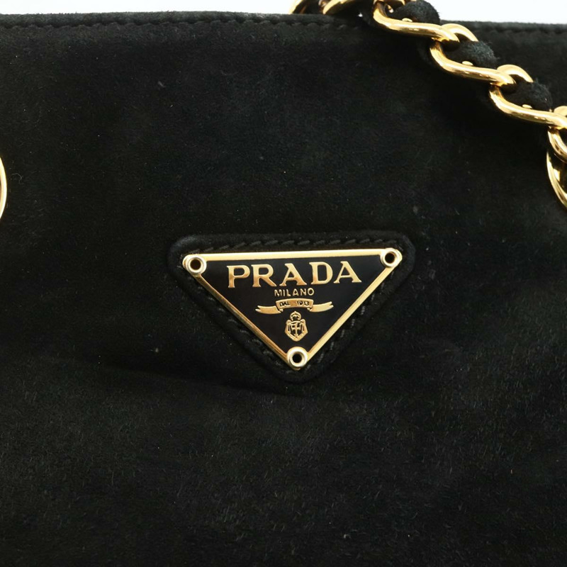 【日本直送】PRADA 鏈條單肩包 麂皮 金色 黑色 正品 SW2181V-16