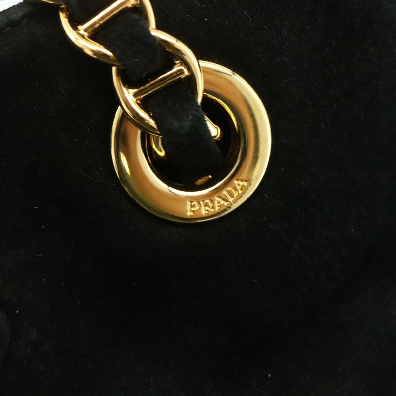 【日本直送】PRADA 鏈條單肩包 麂皮 金色 黑色 正品 SW2181V-17
