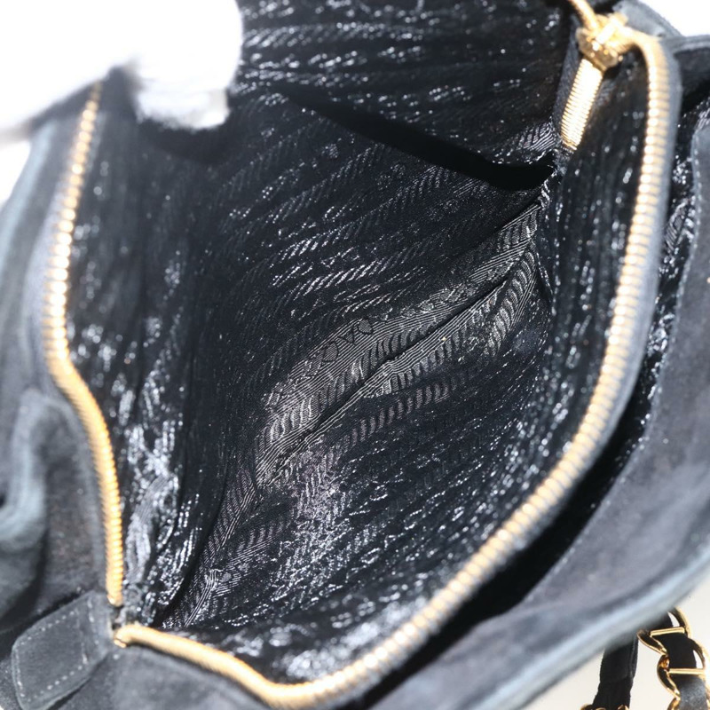 【日本直送】PRADA 鏈條單肩包 麂皮 金色 黑色 正品 SW2181V-23