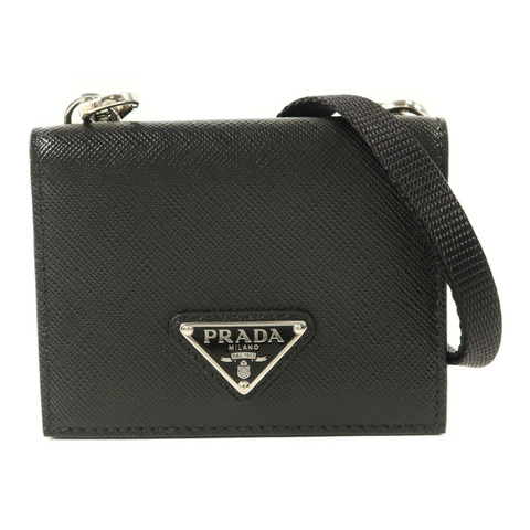 PRADA Saffiano皮革Card Case With Strap銀扣卡片套