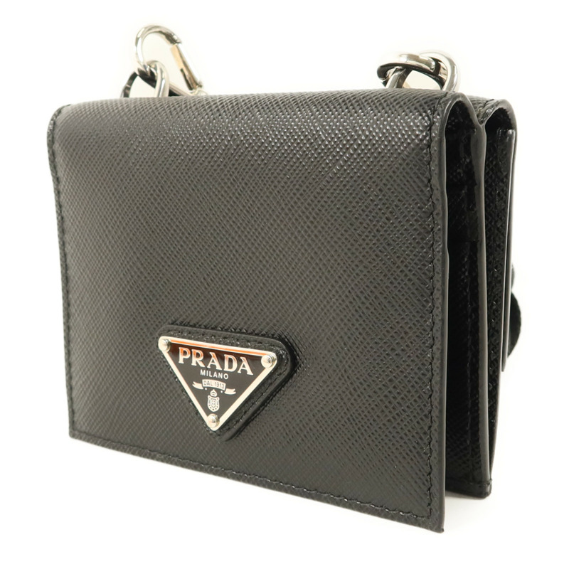 PRADA Saffiano皮革Card Case With Strap銀扣卡片套-2