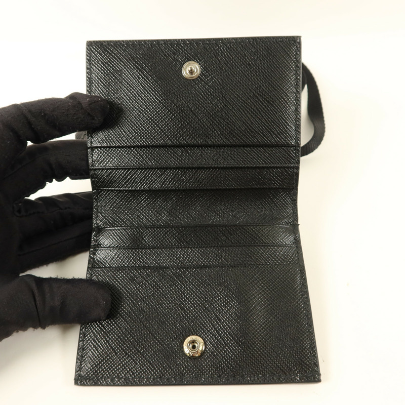 PRADA Saffiano皮革Card Case With Strap銀扣卡片套-4