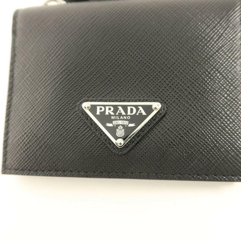 PRADA Saffiano皮革Card Case With Strap銀扣卡片套-6