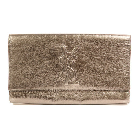 YVES SAINT LAURENT 牛皮皮革Clutch銀扣手拿包