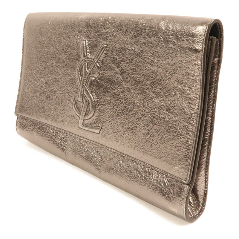 YVES SAINT LAURENT 牛皮皮革Clutch銀扣手拿包-2
