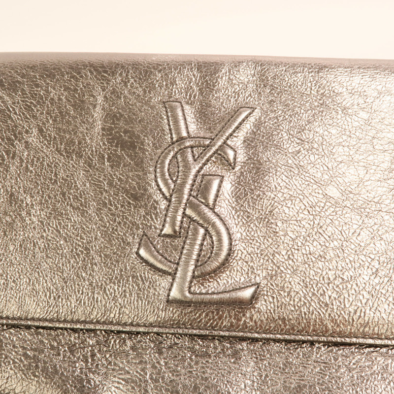 YVES SAINT LAURENT 牛皮皮革Clutch銀扣手拿包-7