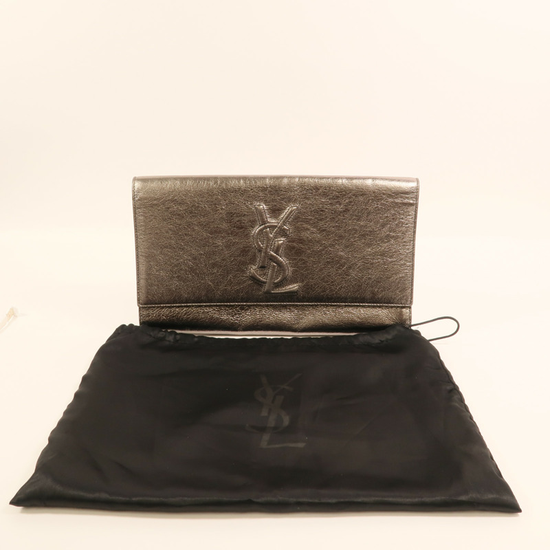 YVES SAINT LAURENT 牛皮皮革Clutch銀扣手拿包-8