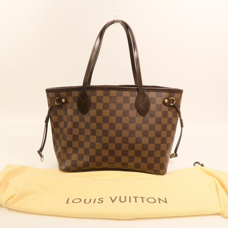 LOUIS VUITTON Damier Neverfull PM金扣手挽袋-9