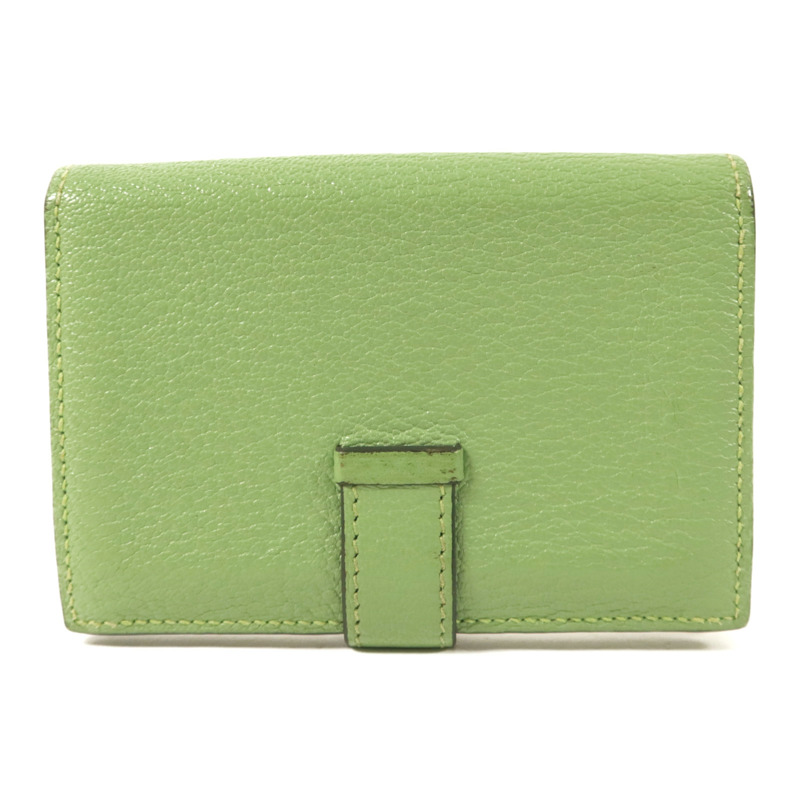 HERMES Chevre皮革Bearn Card Case金扣卡片套Vert Criquet-1