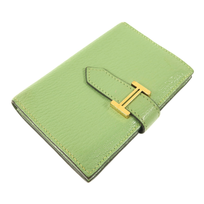 HERMES Chevre皮革Bearn Card Case金扣卡片套Vert Criquet-2