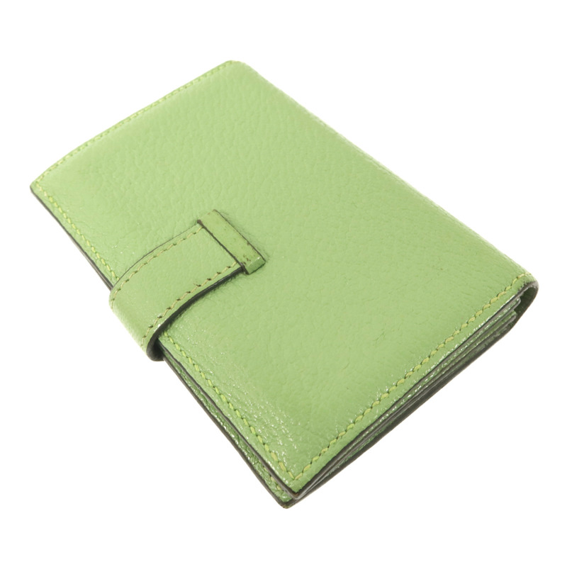 HERMES Chevre皮革Bearn Card Case金扣卡片套Vert Criquet-3