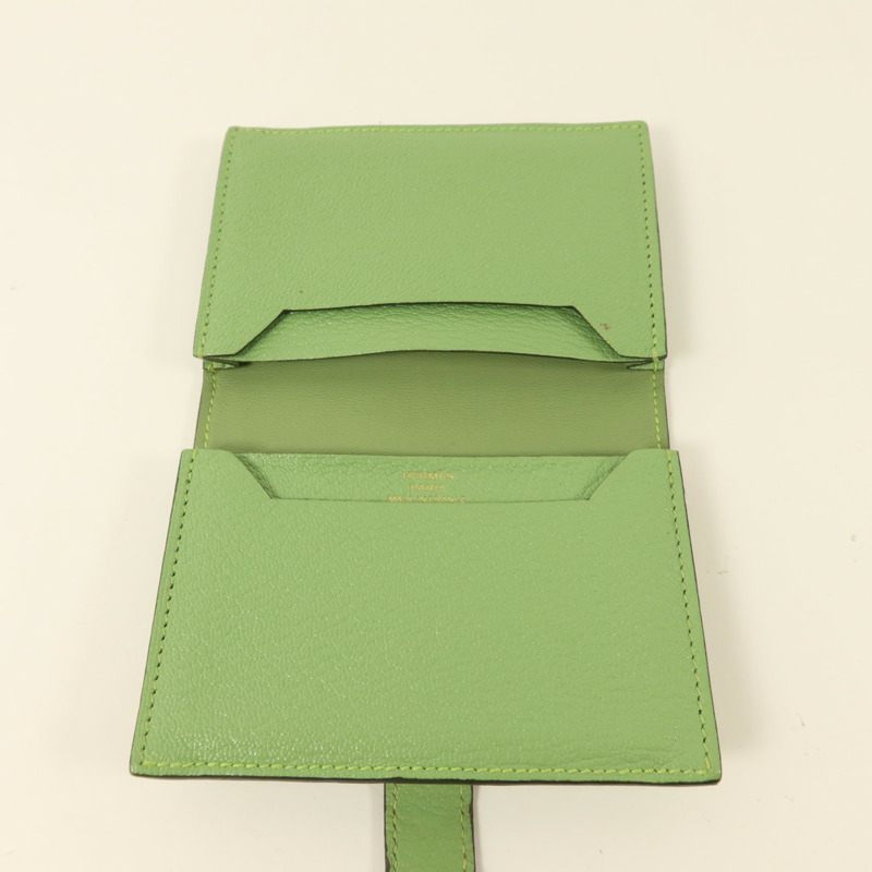 HERMES Chevre皮革Bearn Card Case金扣卡片套Vert Criquet-4