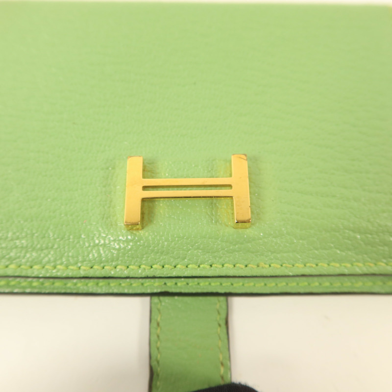 HERMES Chevre皮革Bearn Card Case金扣卡片套Vert Criquet-7