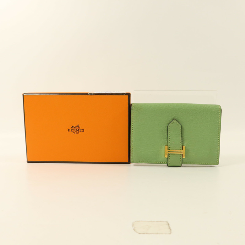 HERMES Chevre皮革Bearn Card Case金扣卡片套Vert Criquet-8