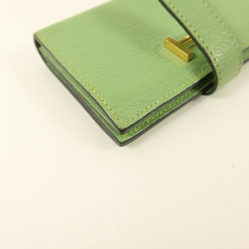 HERMES Chevre皮革Bearn Card Case金扣卡片套Vert Criquet-10