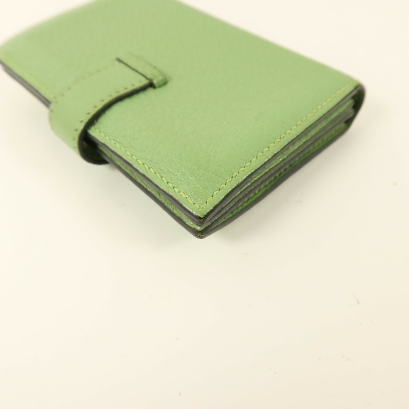 HERMES Chevre皮革Bearn Card Case金扣卡片套Vert Criquet-11