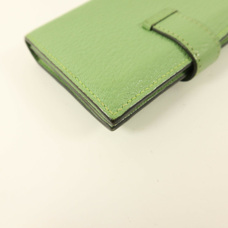 HERMES Chevre皮革Bearn Card Case金扣卡片套Vert Criquet-12