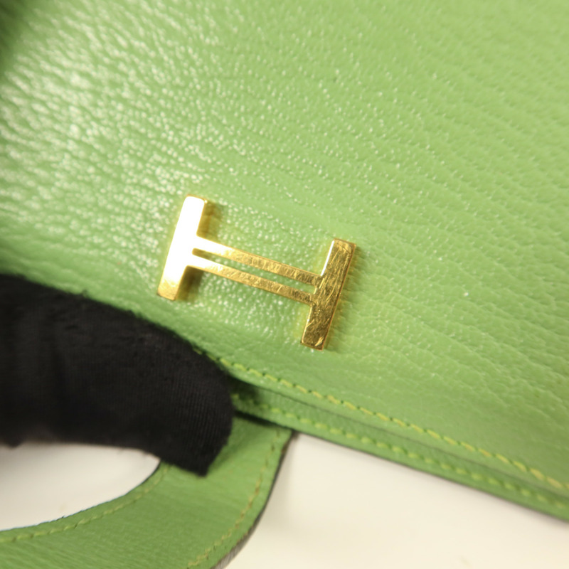 HERMES Chevre皮革Bearn Card Case金扣卡片套Vert Criquet-13