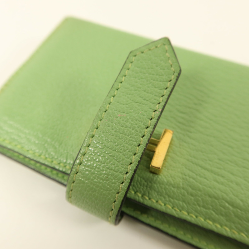 HERMES Chevre皮革Bearn Card Case金扣卡片套Vert Criquet-14