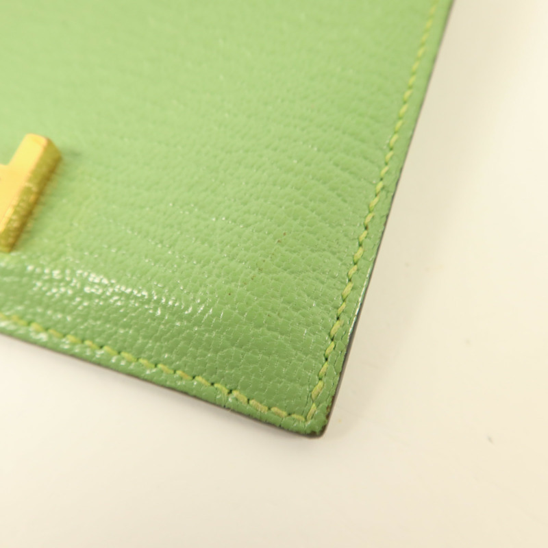 HERMES Chevre皮革Bearn Card Case金扣卡片套Vert Criquet-16