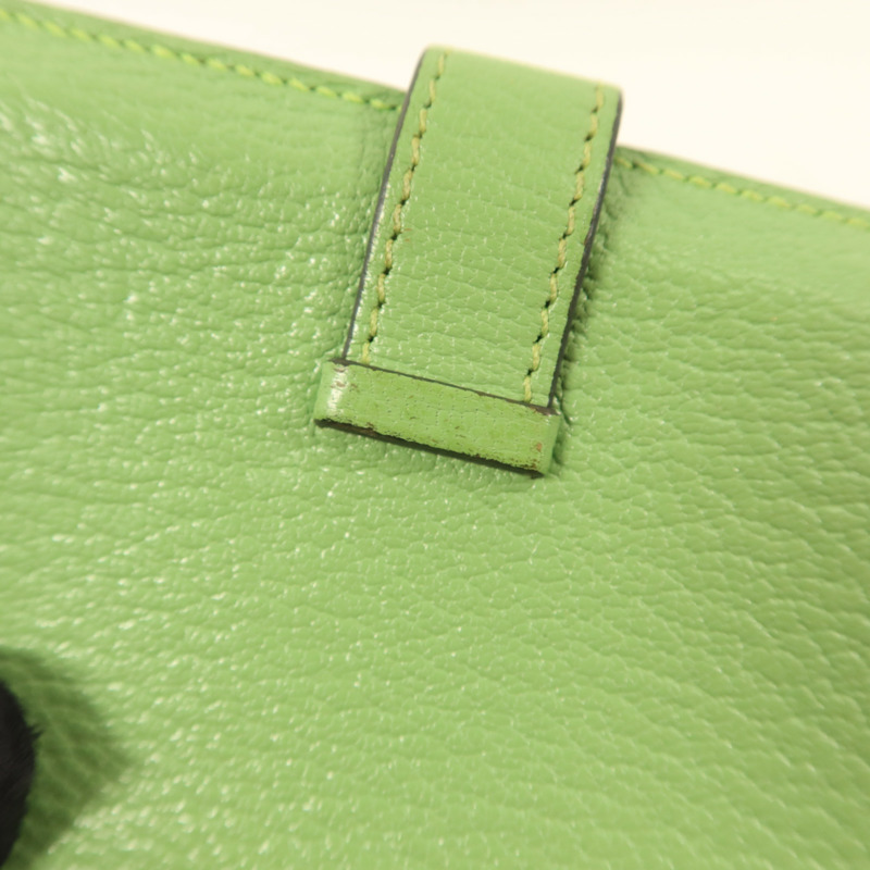 HERMES Chevre皮革Bearn Card Case金扣卡片套Vert Criquet-17