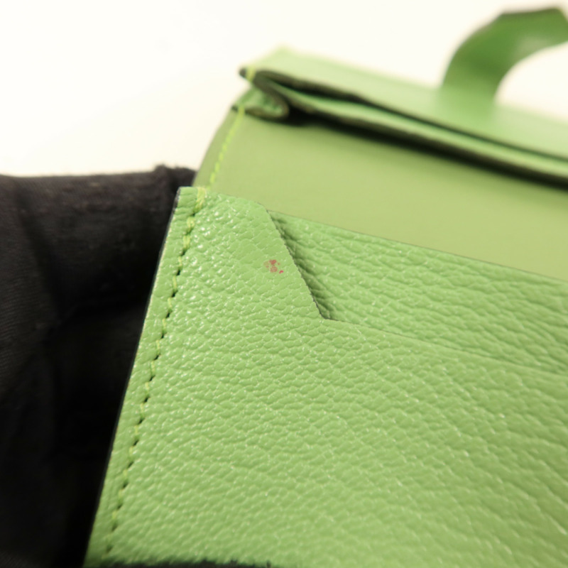 HERMES Chevre皮革Bearn Card Case金扣卡片套Vert Criquet-18