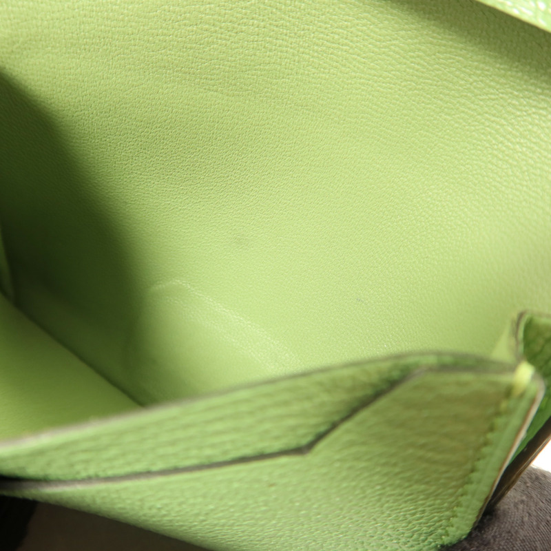 HERMES Chevre皮革Bearn Card Case金扣卡片套Vert Criquet-19