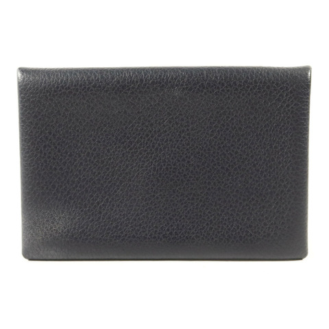 HERMES Evercolor皮革Calvi Card Case銀扣卡片套Bleu Nuit
