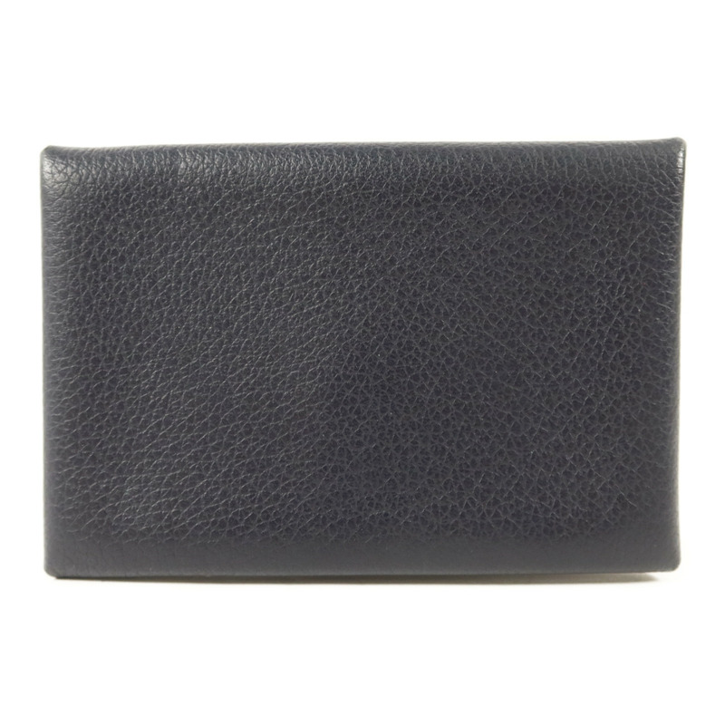 HERMES Evercolor皮革Calvi Card Case銀扣卡片套Bleu Nuit-1