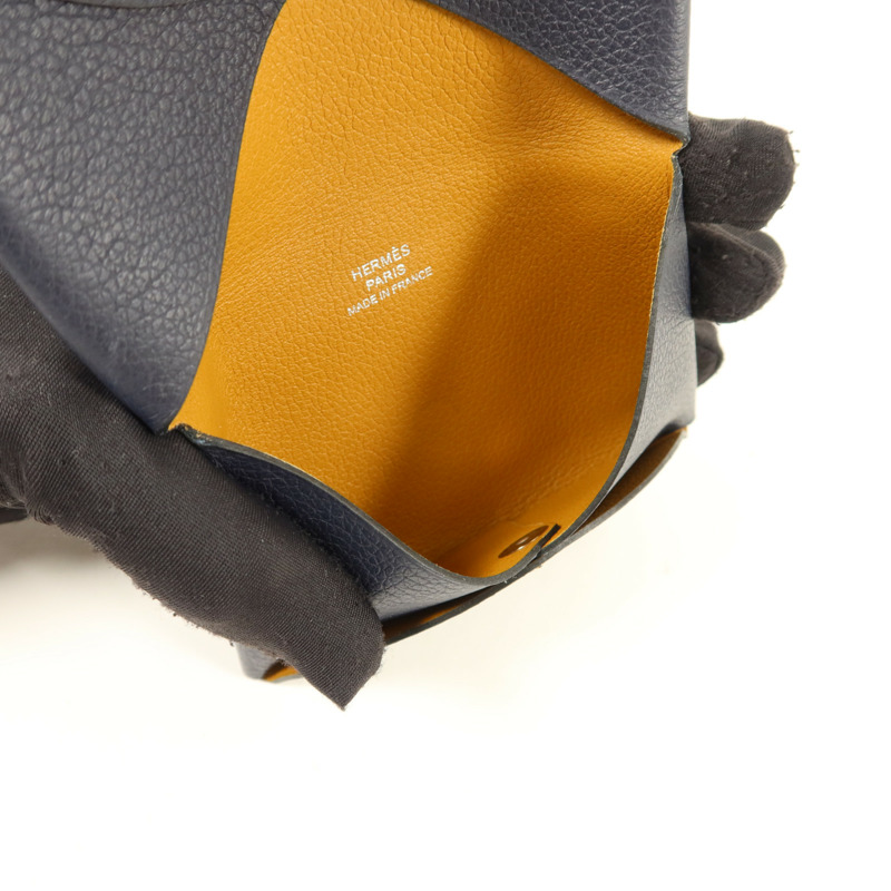 HERMES Evercolor皮革Calvi Card Case銀扣卡片套Bleu Nuit-5