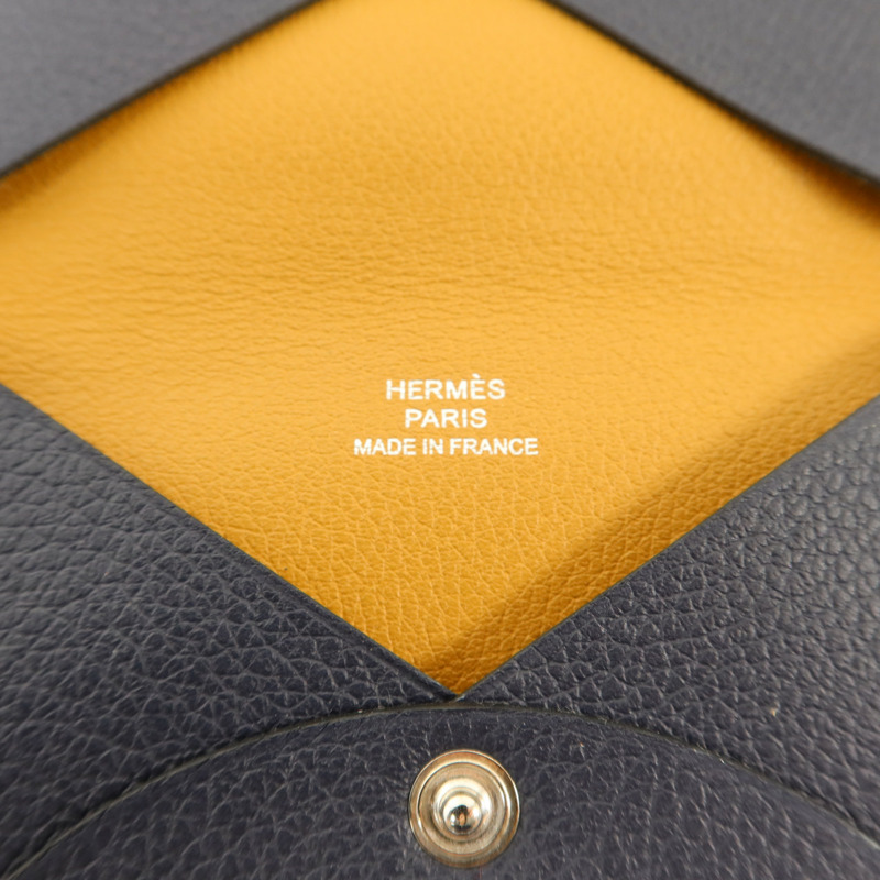 HERMES Evercolor皮革Calvi Card Case銀扣卡片套Bleu Nuit-6