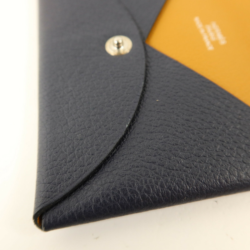 HERMES Evercolor皮革Calvi Card Case銀扣卡片套Bleu Nuit-15