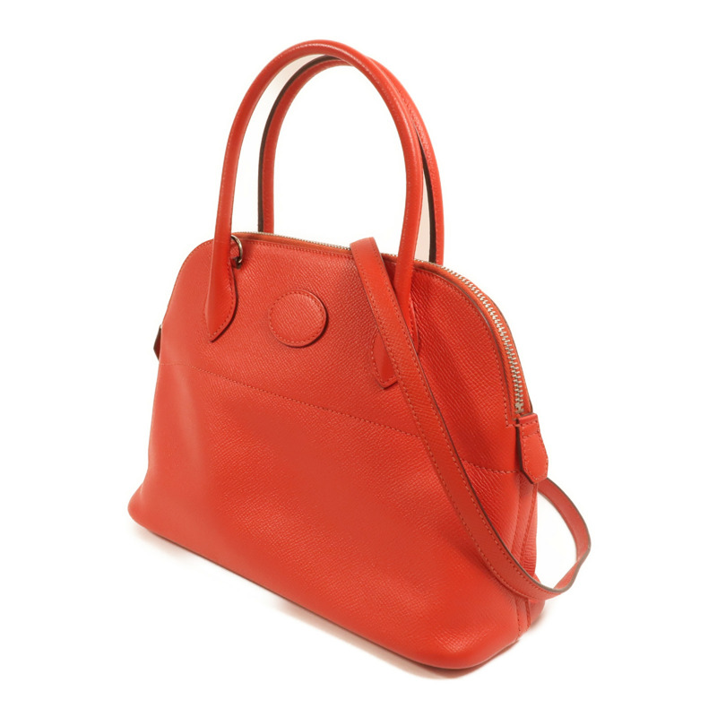 HERMES 【Hermes Fair】Epsom皮革Bolide 27銀扣手挽肩背兩用袋Rouge Tomate-2