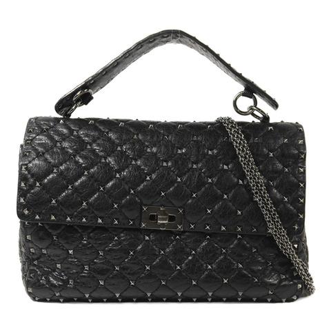 Valentino 牛皮皮革Rockstud Spike銀扣鏈帶手挽肩背兩用袋