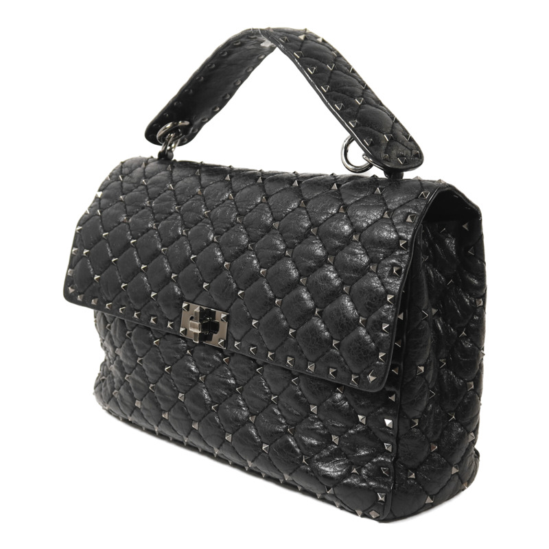 Valentino 牛皮皮革Rockstud Spike銀扣鏈帶手挽肩背兩用袋-2