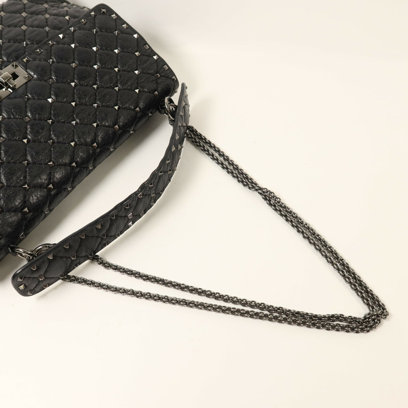 Valentino 牛皮皮革Rockstud Spike銀扣鏈帶手挽肩背兩用袋-7