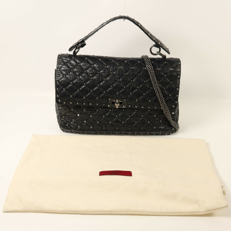 Valentino 牛皮皮革Rockstud Spike銀扣鏈帶手挽肩背兩用袋-8