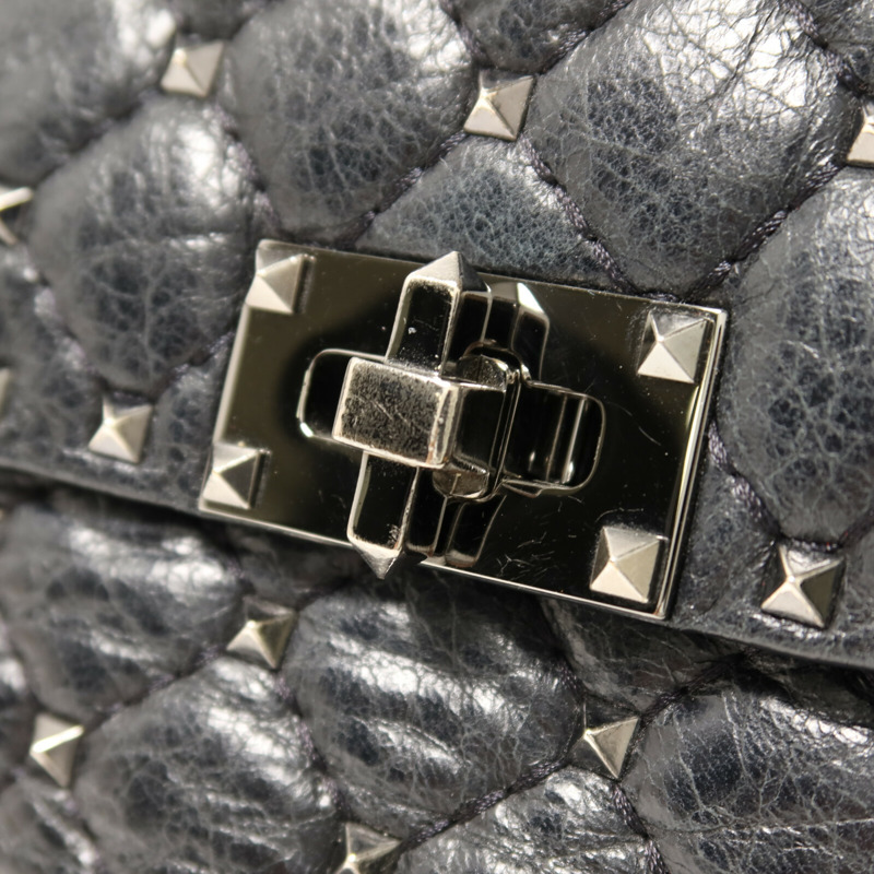 Valentino 牛皮皮革Rockstud Spike銀扣鏈帶手挽肩背兩用袋-9