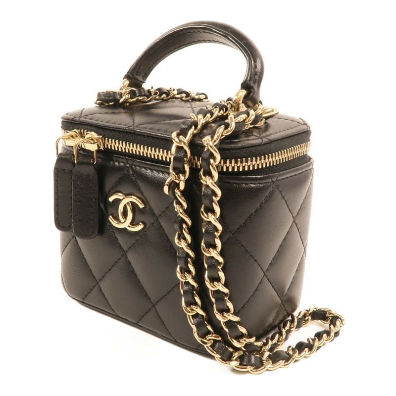 CHANEL 羊皮皮革Vanity Case金扣鏈帶手挽肩背兩用袋-2
