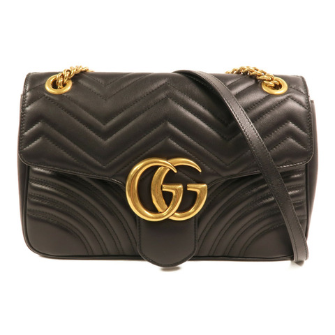 GUCCI 牛皮皮革GG Marmont Medium金扣鏈帶肩背袋