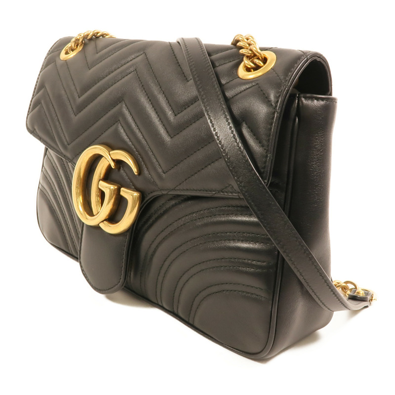 GUCCI 牛皮皮革GG Marmont Medium金扣鏈帶肩背袋-1