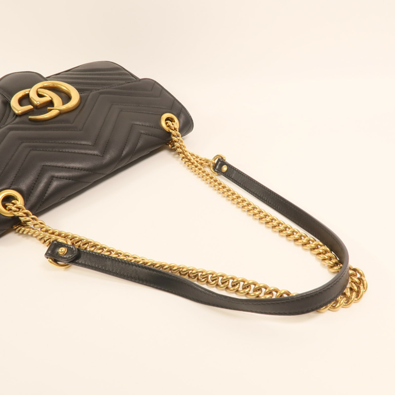 GUCCI 牛皮皮革GG Marmont Medium金扣鏈帶肩背袋-7