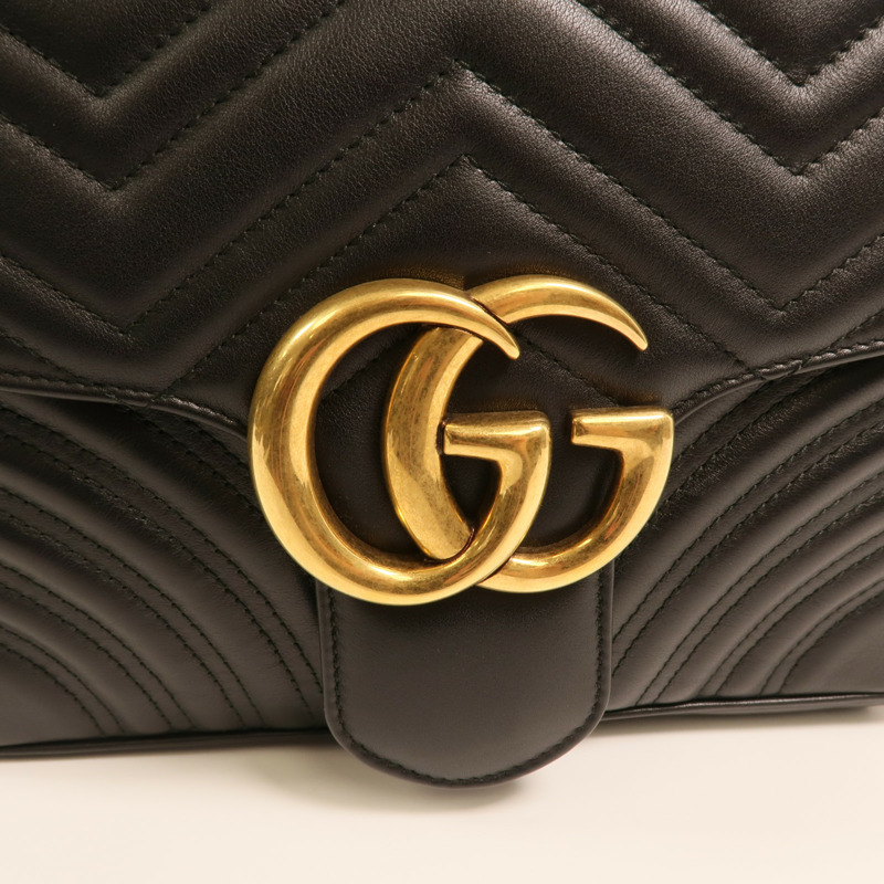 GUCCI 牛皮皮革GG Marmont Medium金扣鏈帶肩背袋-8