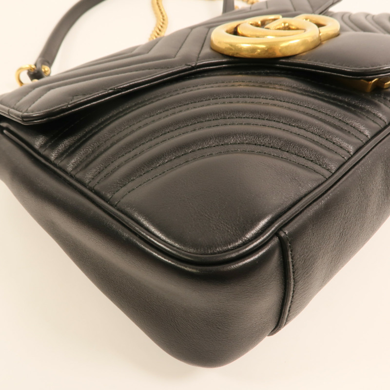 GUCCI 牛皮皮革GG Marmont Medium金扣鏈帶肩背袋-11