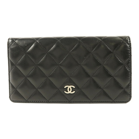 CHANEL 羊皮皮革Long Bifold Wallet銀扣長錢包